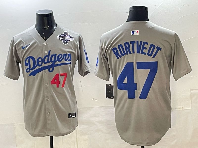 Men 2026 Nike Los Angeles Dodgers #47 Rortvedt Grey Game MLB Jersey 07->los angeles dodgers->MLB Jersey